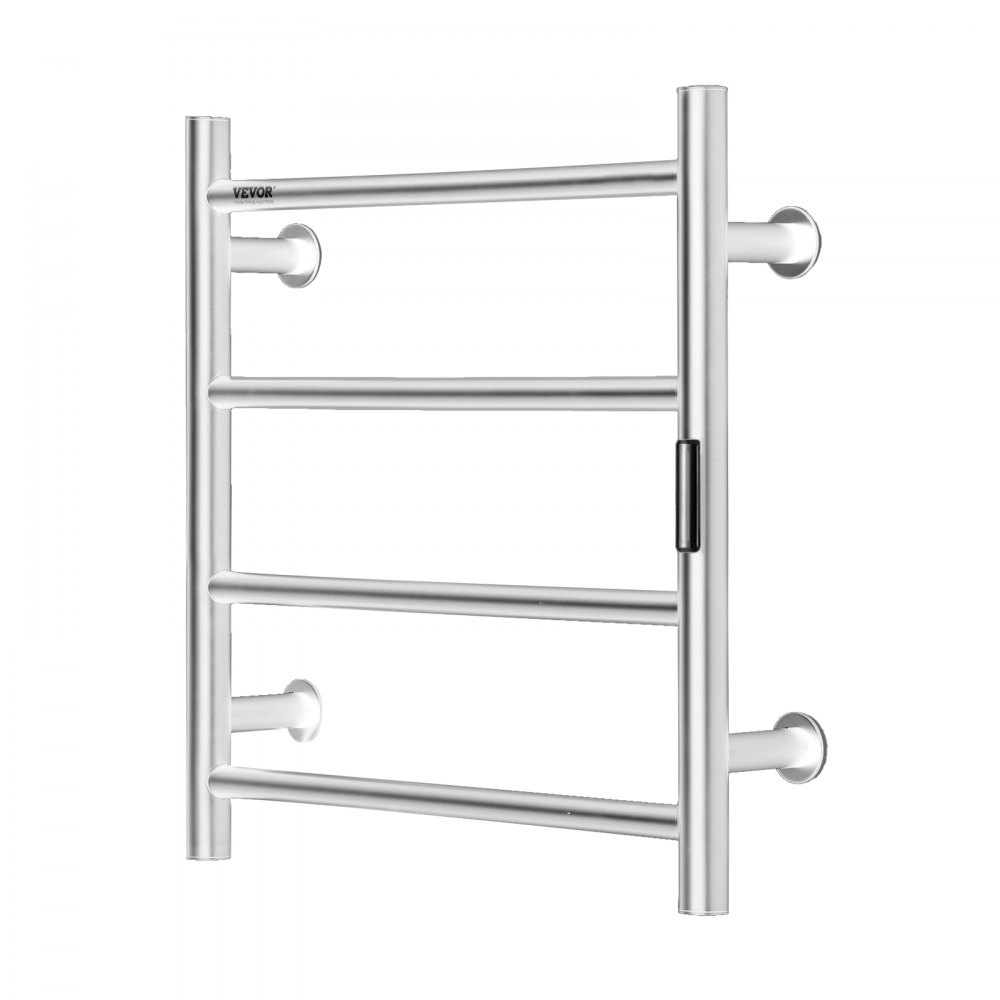VEVOR 4 Bars Towel Warmer Rack, Wall Mounted Heated Towel Rack for Bathroom, IPX5 Waterpoof Towel Heater Rack with Timer & LED Display Screen, 5 Levels Adjustable Temperature Towel Heater, Silver