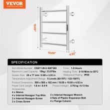 VEVOR 4-Bar Towel Warmer Rack Wall Mounted Heated Towel Rack for Bathroom Silver