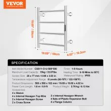 VEVOR 4 Bars Towel Warmer Rack, Wall Mounted Heated Towel Rack for Bathroom, IPX5 Waterpoof Towel Heater Rack with Timer & LED Display Screen, 5 Levels Adjustable Temperature Towel Heater, Silver