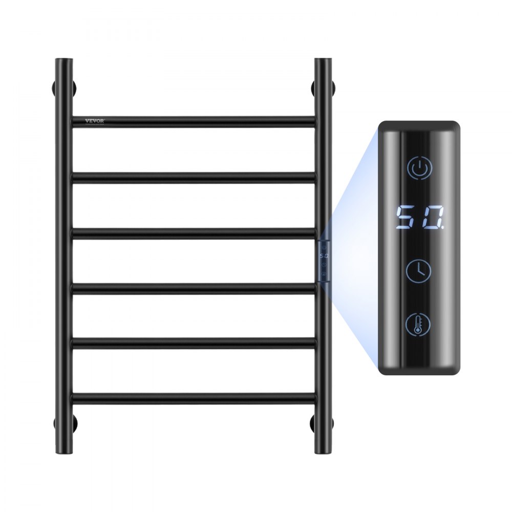 VEVOR Towel Warmer Heated Towel Bar-Rack - Nopwer Bathroom Wall Mounted Electric Towel Drying Plug-in Matte Black 6 Bars