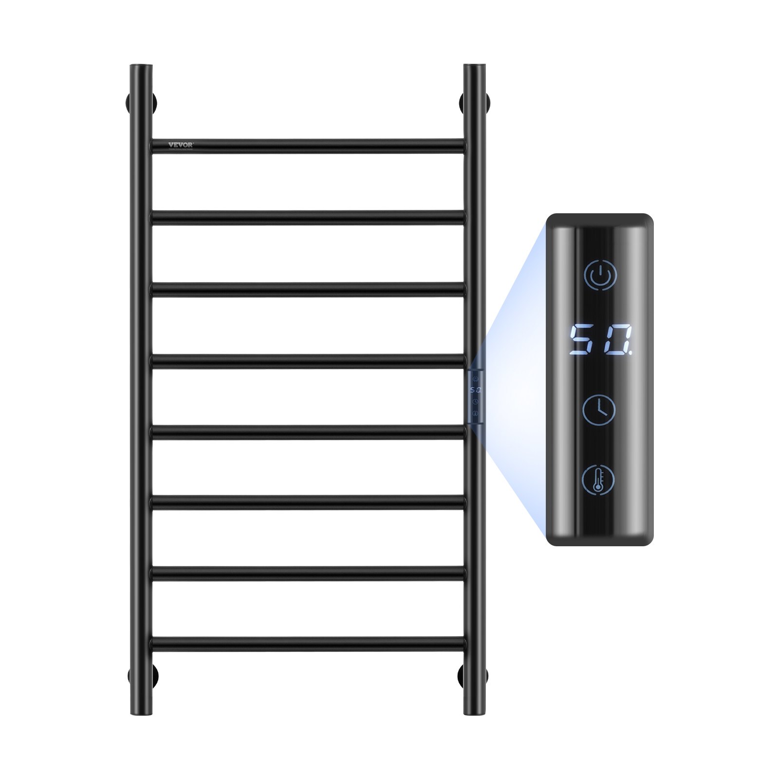 VEVOR 8 Bars Towel Warmer Rack, 120V Wall Mounted Heated Towel Rack for Bathroom, IPX5 Waterpoof Towel Heater Rack with Timer & LED Display Screen, 5 Levels Adjustable Temperature Towel Heater, Black