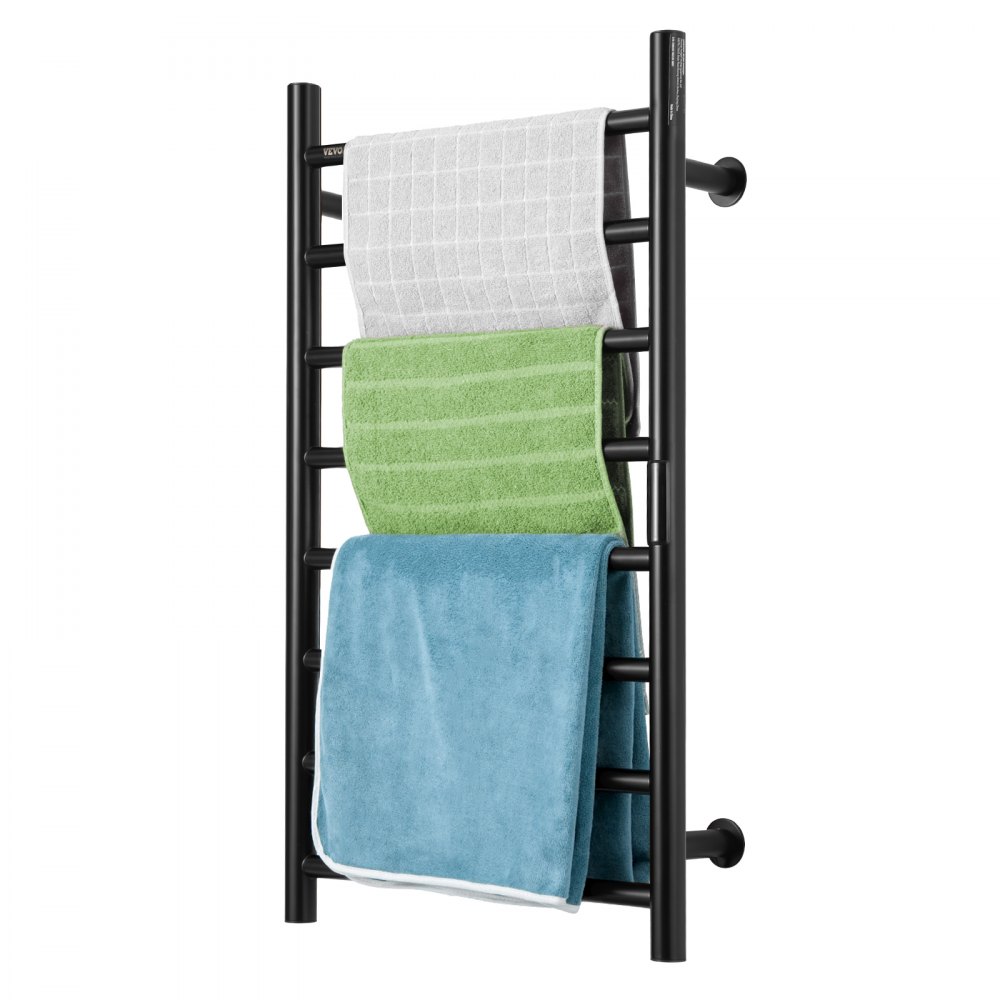 VEVOR 8 Bars Towel Warmer Rack, Wall Mounted Heated Towel Rack for Bathroom, IPX5 Waterpoof Towel Heater Rack with Timer & LED Display Screen, 5 Levels Adjustable Temperature Towel Heater, Black