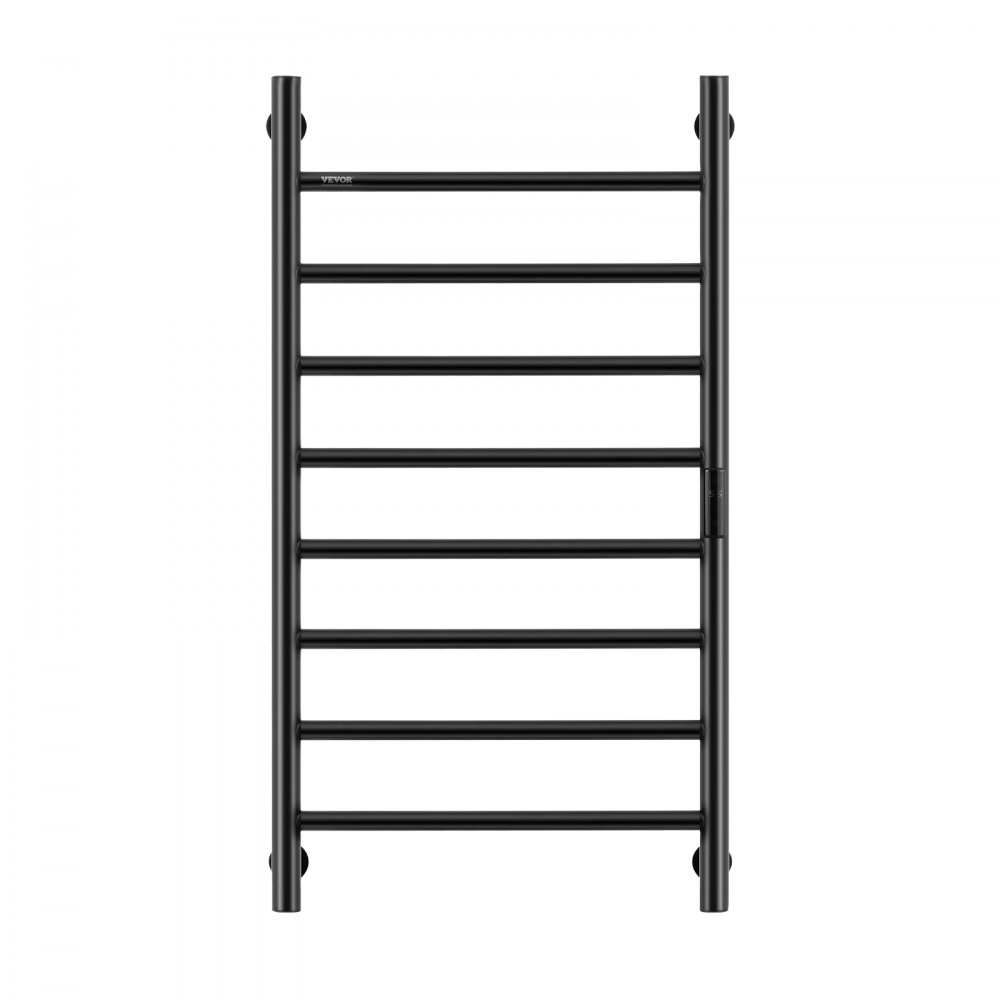 VEVOR 8 Bars Towel Warmer Rack, Wall Mounted Heated Towel Rack for Bathroom, IPX5 Waterpoof Towel Heater Rack with Timer & LED Display Screen, 5 Levels Adjustable Temperature Towel Heater, Black