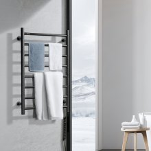 VEVOR 8 Bars Towel Warmer Rack Wall Mounted Heated Towel Rack for Bathroom Black