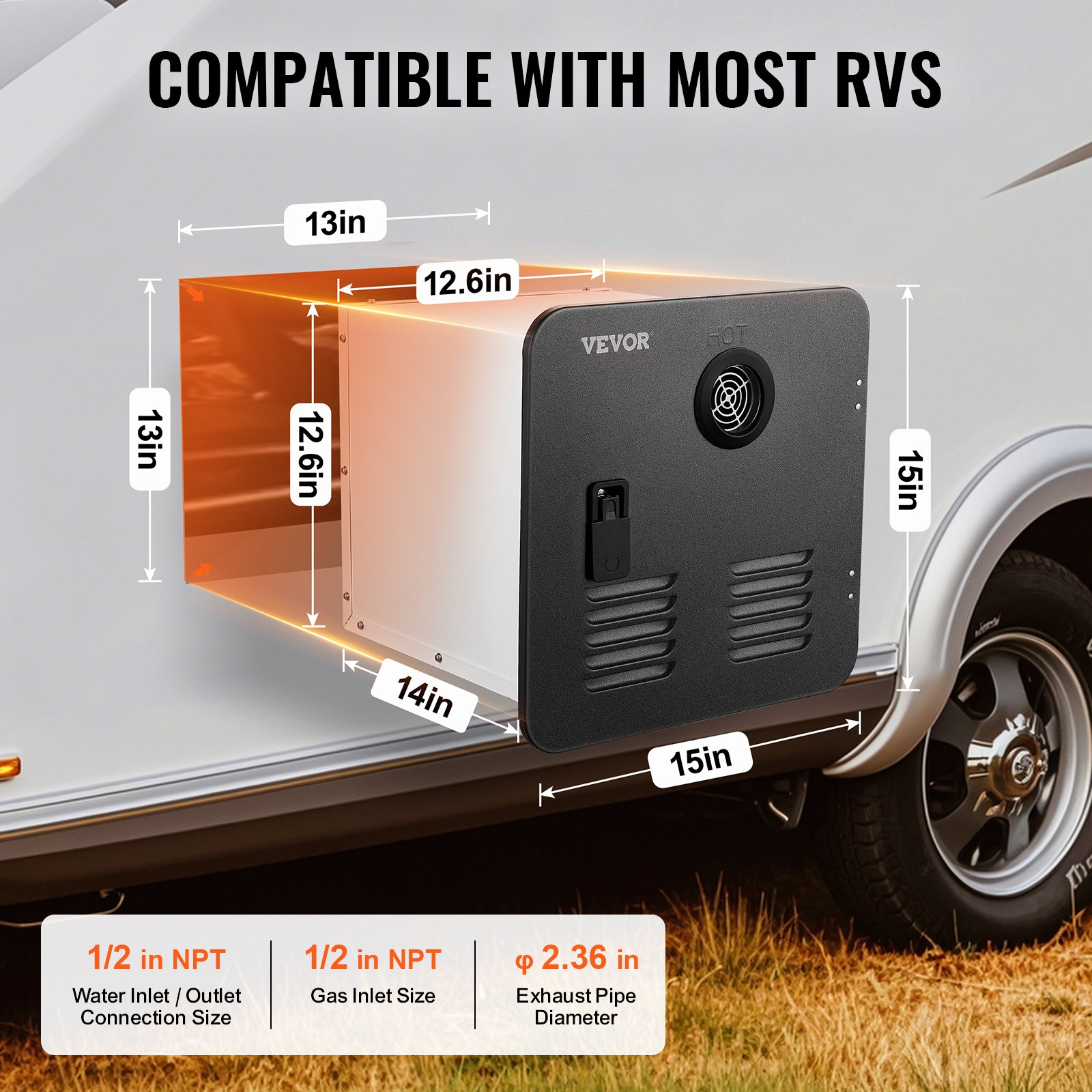 VEVOR RV Tankless Water Heater, Instant Shower with 15 x 15 inches Black Door and Remote Controller, 55000BTU Optimized Comfort Performance Hot Water, Ideal for RVers' Family Everyday Use