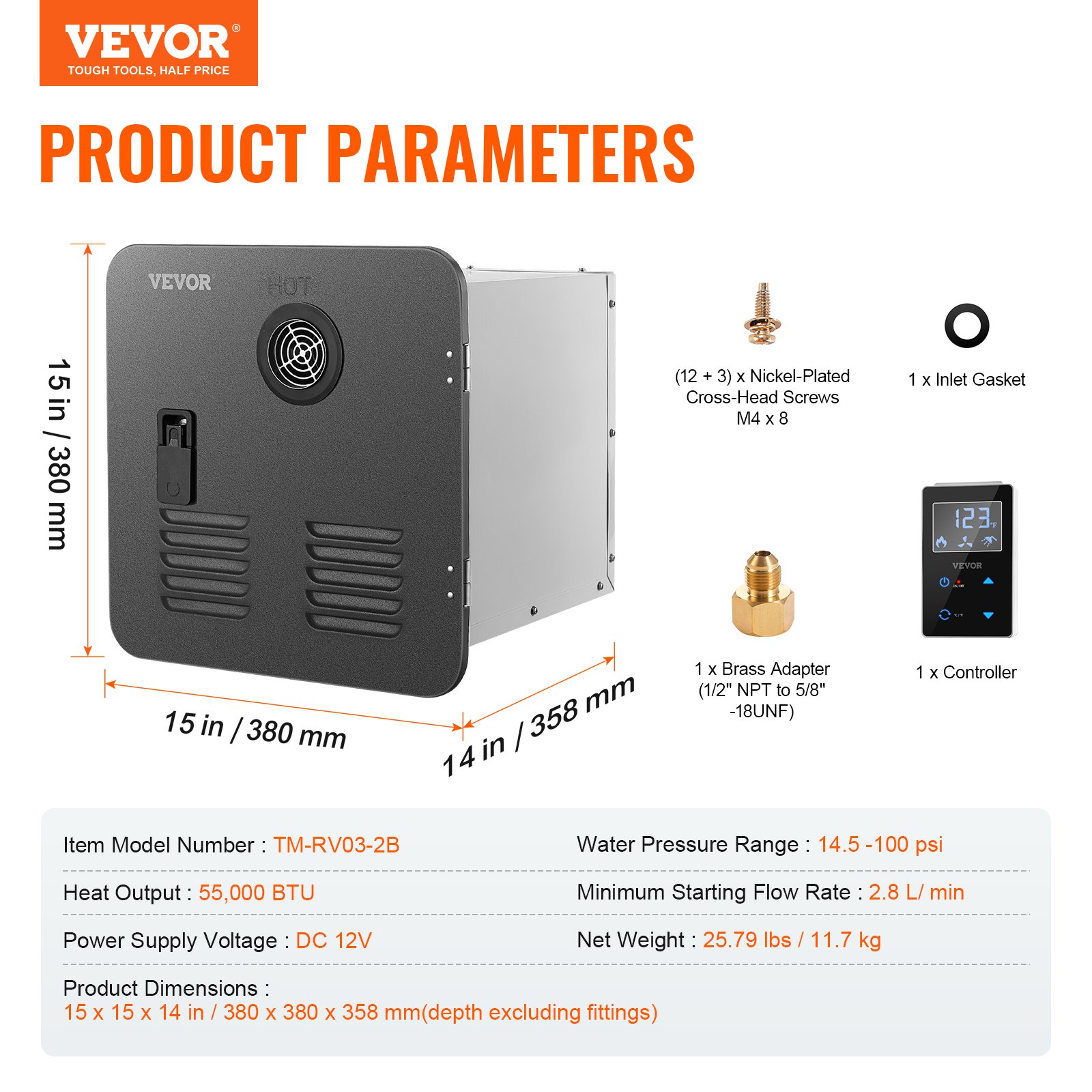 VEVOR RV Tankless Water Heater, Instant Shower with 15 x 15 inches Black Door and Remote Controller, 55000BTU Optimized Comfort Performance Hot Water, Ideal for RVers' Family Everyday Use
