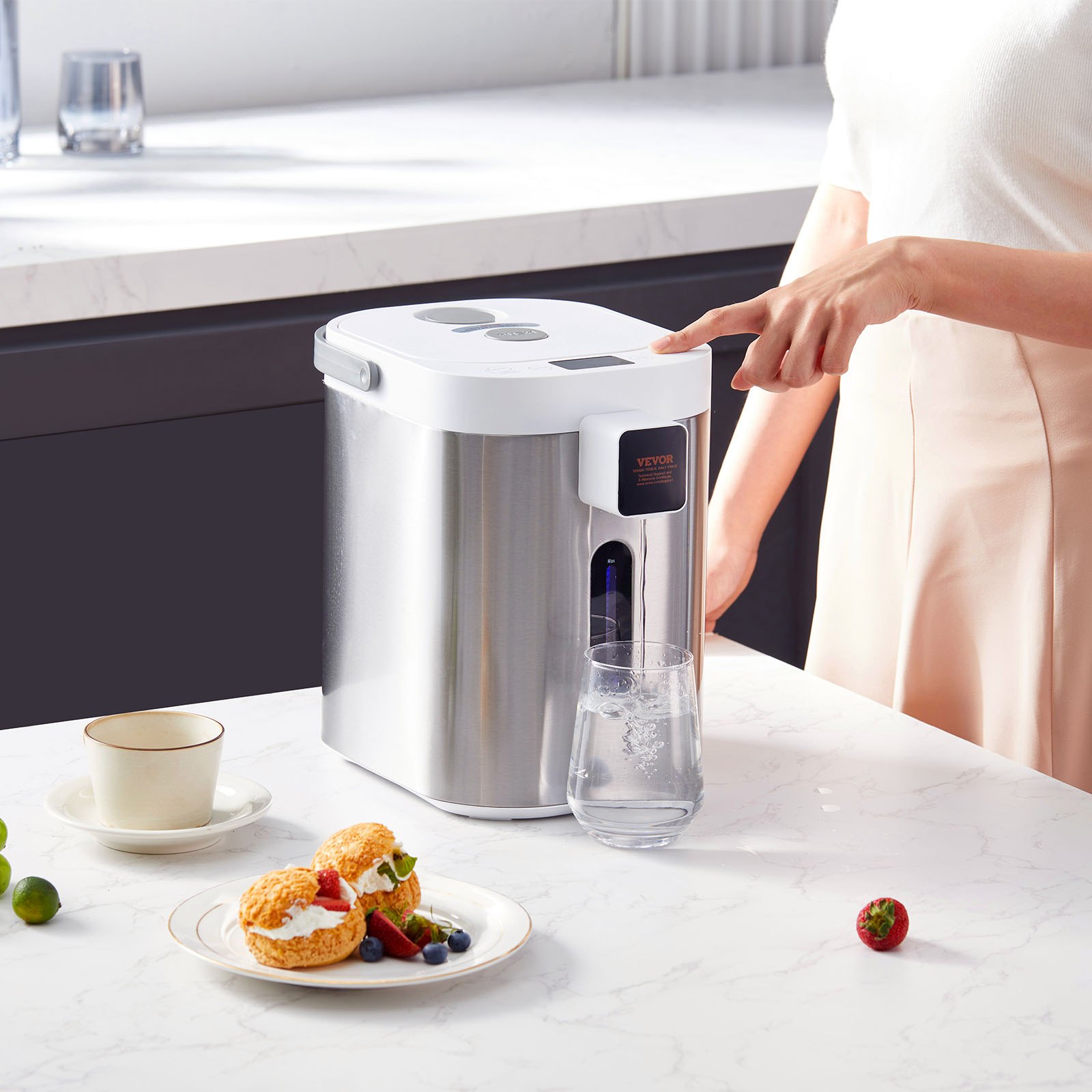 VEVOR Hot Water Dispenser, Adjustable 11 Temperatures Water Boiler and Warmer, 304 Stainless Steel Countertop Water Heater, with LCD and Child Lock, for Tea, Coffee and Baby Formula, 3L/102 oz