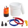 VEVOR tankless water heater flushing kit with pump, bucket, hoses, and accessories on white background.