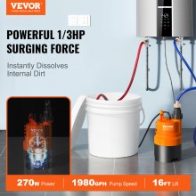VEVOR Kit de rinçage pour chauffe-eau sans réservoir, comprend une pompe efficace, un seau de 3,7 gallons et 2 tuyaux, une clé et un adaptateur pour une installation rapide, un kit de détartrage facile à démarrer pour le chauffe-eau, anti-corrosion