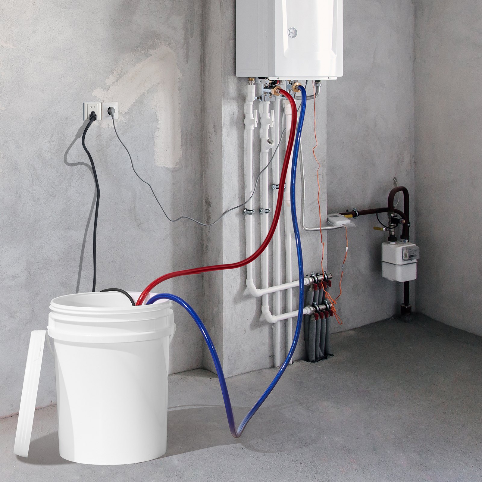 VEVOR Tankless Water Heater Flushing Kit, Includes Efficient Pump & 5 Gallon Pail & 2 Hoses & Descaling Powder, Wrench and Adapter for Quick Install Easy to Start, Water Heater Flush Kit