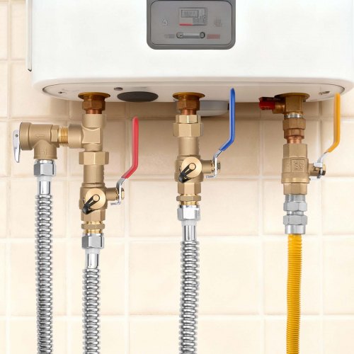 VEVOR Water Heater Installation Kit – 3/4 Inch Cold & Hot Plumbing Repair Set With Isolation Valves, Pressure Relief Valve & Dual-Layer Gas Hose