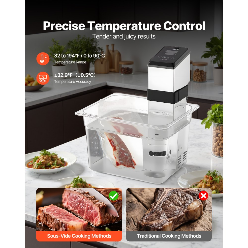 Cocedor de precisión VEVOR Sous Vide, máquina de cocción Sous-Vide de 1500 W, circulador de inmersión con pantalla digital LED, abrazadera de tornillo ajustable, calentamiento rápido, control preciso de temperatura y temporizador, Sous-Vide