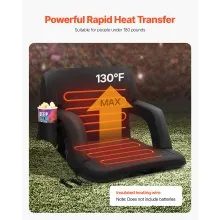 VEVOR Double Heated Stadium Seat with Back Support, 3 Level Heating Wide Bleacher Seat, Folding Portable Padded Reclining Chair with Hook Pocket Cupholder, Ideal for Sport Event Beach Camping Concert