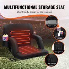 VEVOR Double Heated Stadium Seat with Back Support, 3 Level Heating Wide Bleacher Seat, Folding Portable Padded Reclining Chair with Hook Pocket Cupholder, Ideal for Sport Event Beach Concert (2 Set)