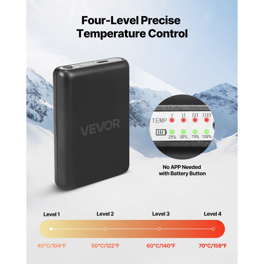VEVOR Varmesokker, 5000mAh batteridrevet, oppladbare varmesokker med 4 varmenivåer, elektrisk oppvarmet sokk for menn kvinner, fotvarmer for jakt ridning camping fotturer ski, utendørs arbeid