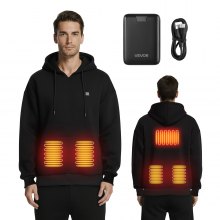VEVOR Heated Sweatshirt Hoodie for Men Women, Heated Jacket Unisex with 7.4V 16000mAh Rechargeable Power Bank Pack, 5 Heating Zones, 3 Temp Levels, 4-8H Warmth, for Winter Outdoor Camping, Black, S Size