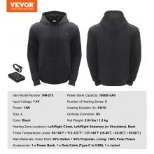 VEVOR Heated Hoodie Sweatshirt Unisex with Battery for Men & Women L Size Black
