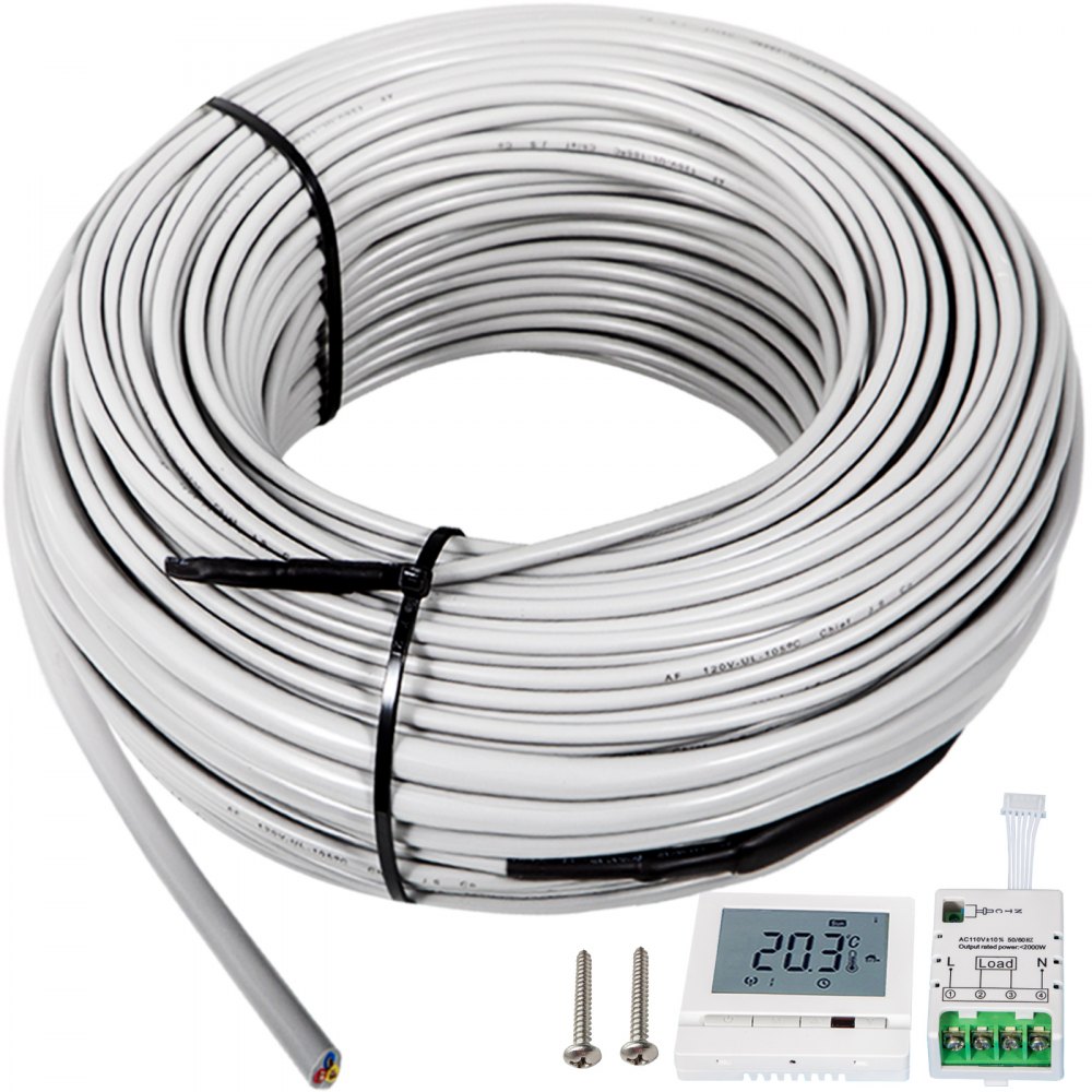 VEVOR Floor Heating Cable,1160W 120V Floor Tile Heat Cable,303 FT Long,92 sqft,with Convenient Temperature Control Panel,No Noise or Radiation