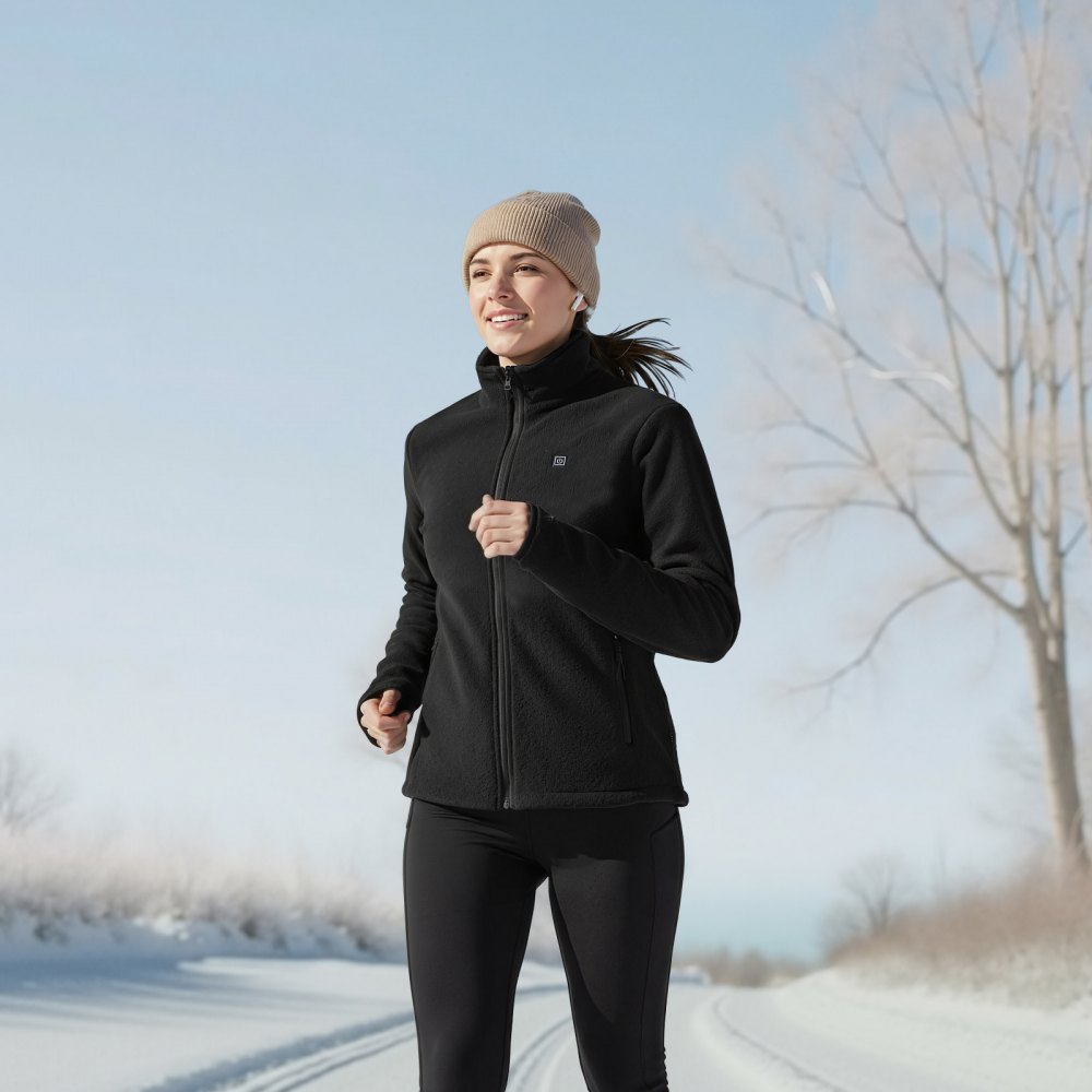 VEVOR Heated Fleece Jacket for Women, Heated Sweatshirt with 7.4V 16000mAh Rechargeable Power Bank Pack, 6 Heating Zones, 3 Temp Levels, 3h/6h/10h Warmth, for Winter Outdoor Camping, Black, XXL Size