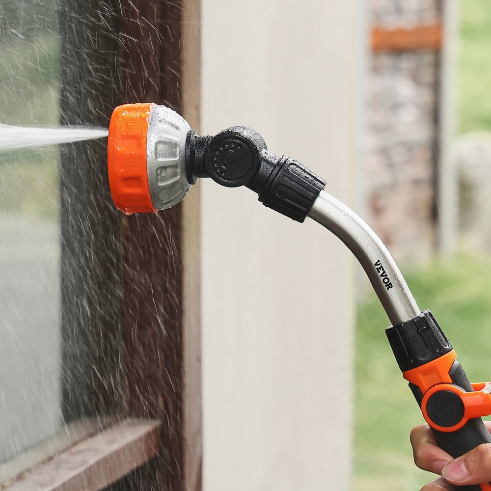 VEVOR Watering Wand, 15-Inch Heavy Duty Garden Hose Wand with 8 Spray Patterns & 180° Swivel Head, Long Hose Nozzle Sprayer with on/off Thumb Control, Ideal for Hanging Baskets, Shrubs, Garden, Lawn