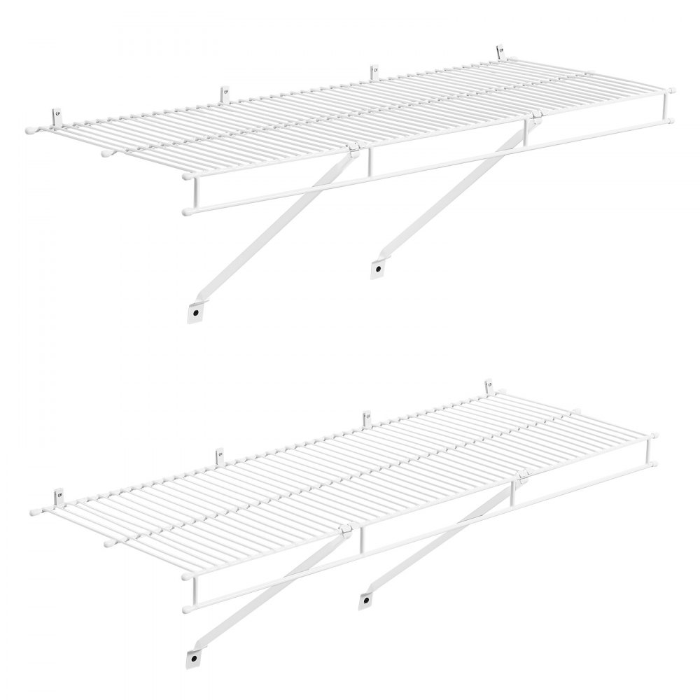 VEVOR Wire Shelf Kit, 3 ft, Set of 2, Wall Mounted Wire Shelves, Heavy-Duty Carbon Steel Hanging Shelf, Floating Wall Storage Shelves with Dip Coating, for Closet, Bedroom, Living Room, Office, Pantry