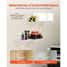 VEVOR Wire Shelf Kit, 3 ft, Set of 2, Wall Mounted Wire Shelves, Heavy-Duty Carbon Steel Hanging Shelf, Floating Wall Storage Shelves with Dip Coating, for Closet, Bedroom, Living Room, Office, Pantry