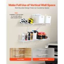VEVOR Wire Shelf Kit, 4 ft, Set of 2, Wall Mounted Wire Shelves, Heavy-Duty Carbon Steel Hanging Shelf, Floating Wall Storage Shelves with Dip Coating, for Closet, Bedroom, Living Room, Office, Pantry