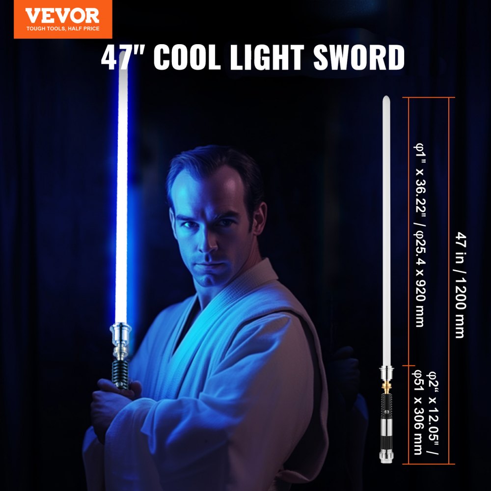 VEVOR Light Sword, Light up Sword with 12 RGB Colors, 16 Sound Modes and Realistic Handle, Rechargeable Light Up Sword Toy for Adults and Kids, Christmas, Halloween Cosplay, Birthday, Black