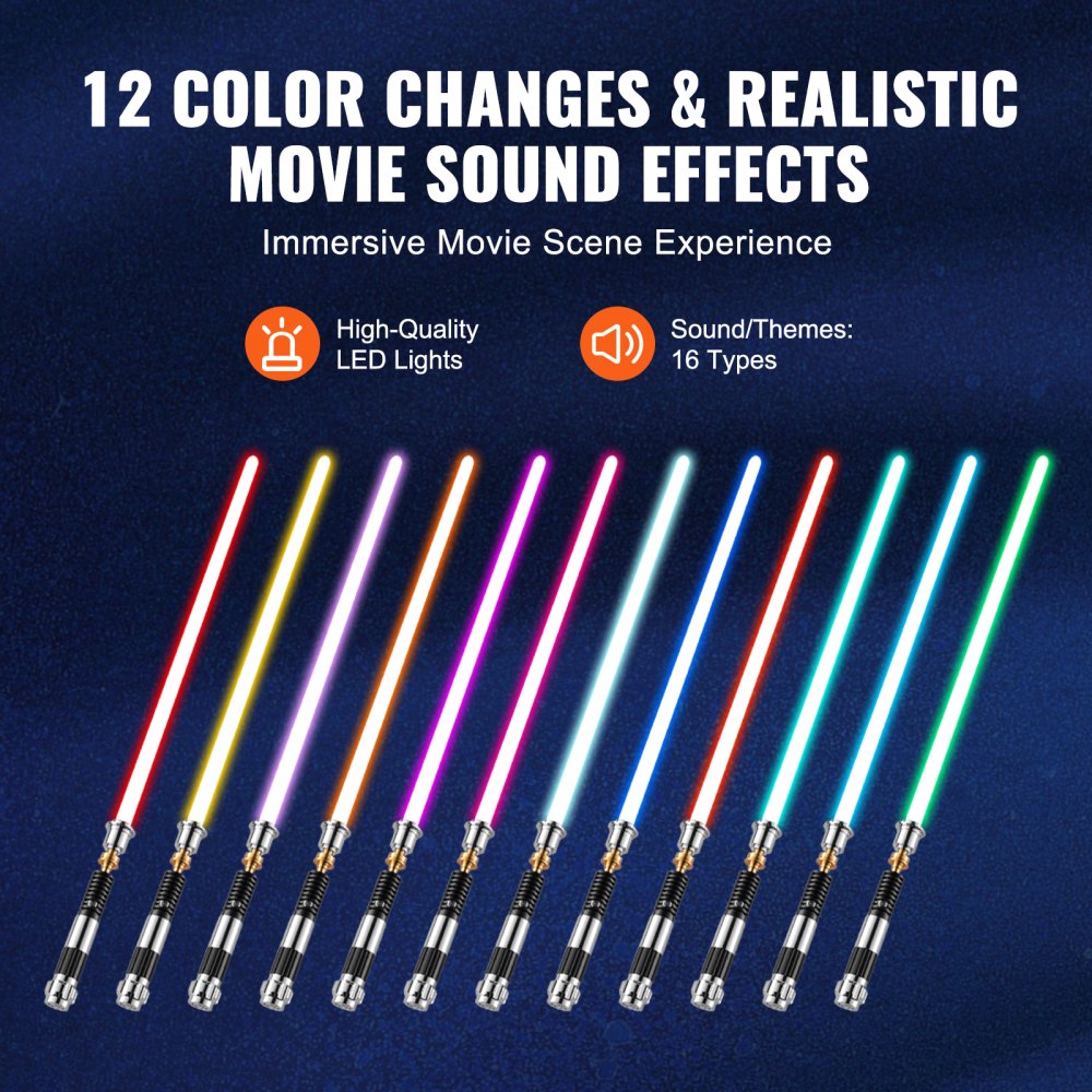 VEVOR Light Sword, Light up Sword with 12 RGB Colors, 16 Sound Modes and Realistic Handle, Rechargeable Light Up Sword Toy for Adults and Kids, Christmas, Halloween Cosplay, Birthday, Black