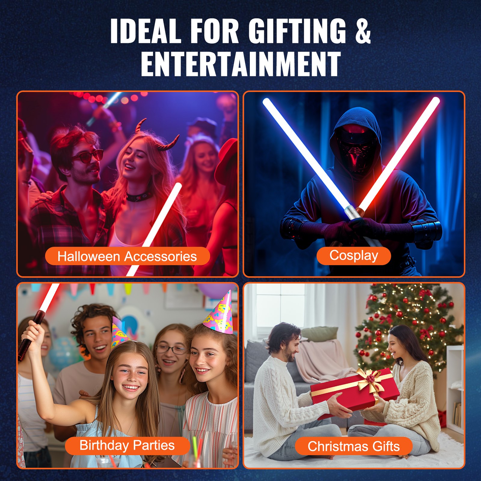 VEVOR Light Sword, 2 Pack Light up Sword with 7 RGB Colors, 4 Sound Modes and Realistic Handle, Rechargeable Sword Toy for Adults and Kids, Christmas Day, Halloween Cosplay, Birthday
