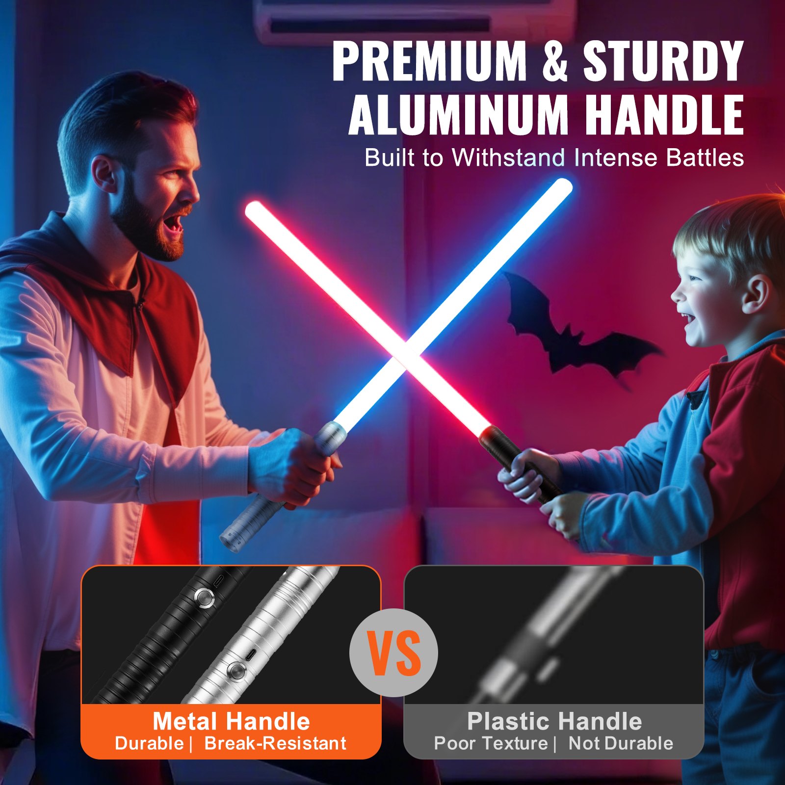 VEVOR Light Sword, 2 Pack Light up Sword with 7 RGB Colors, 4 Sound Modes and Realistic Handle, Rechargeable Sword Toy for Adults and Kids, Christmas Day, Halloween Cosplay, Birthday