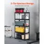 VEVOR Storage Shelves, 2000 lbs, 5 Tier Garage Storage Shelving, 16" D x 32" W x 63" H Adjustable Metal Shelves for Garage Shelves Utility Rack Shelf, Ideal for Kitchen, Warehouse, Basement, Black