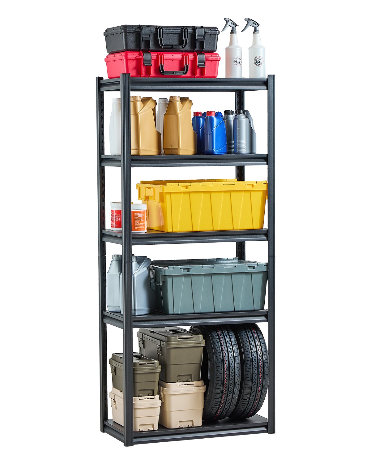 VEVOR Storage Shelves, 2000 lbs, 5 Tier Garage Storage Shelving, 16" D x 32" W x 72" H Adjustable Metal Shelves for Garage Shelves Utility Rack Shelf, Ideal for Kitchen, Warehouse, Basement, Black