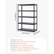 VEVOR Storage Shelves 24" D x 48" W x 72" H 5-tier Garage Storage Shelving，609 x 1219 x 1829 mm