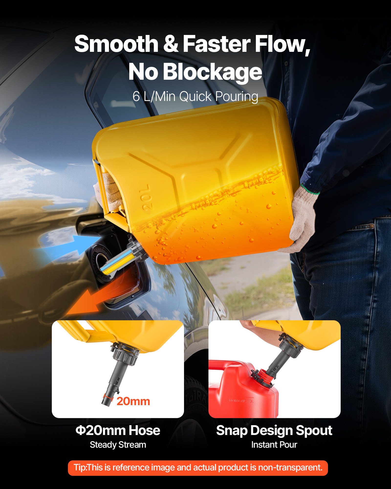 VEVOR Metal Fuel Container, 20 L, Fuel Jerry Can with Spout and Comfort Handle, 6 L/min Max Flow Rate, Leakproof & Corrosion-resistant Metal Gas Tank Most Cars Motorcycle ATV UTV, Yellow