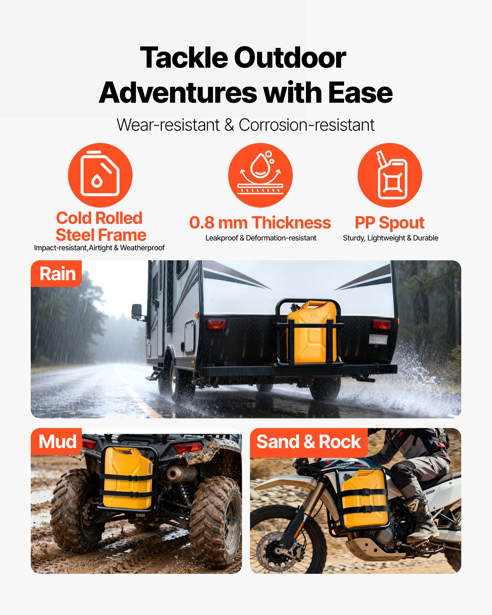 VEVOR Metal Fuel Container, 20 L, Fuel Jerry Can with Spout and Comfort Handle, 6 L/min Max Flow Rate, Leakproof & Corrosion-resistant Metal Gas Tank Most Cars Motorcycle ATV UTV, Yellow