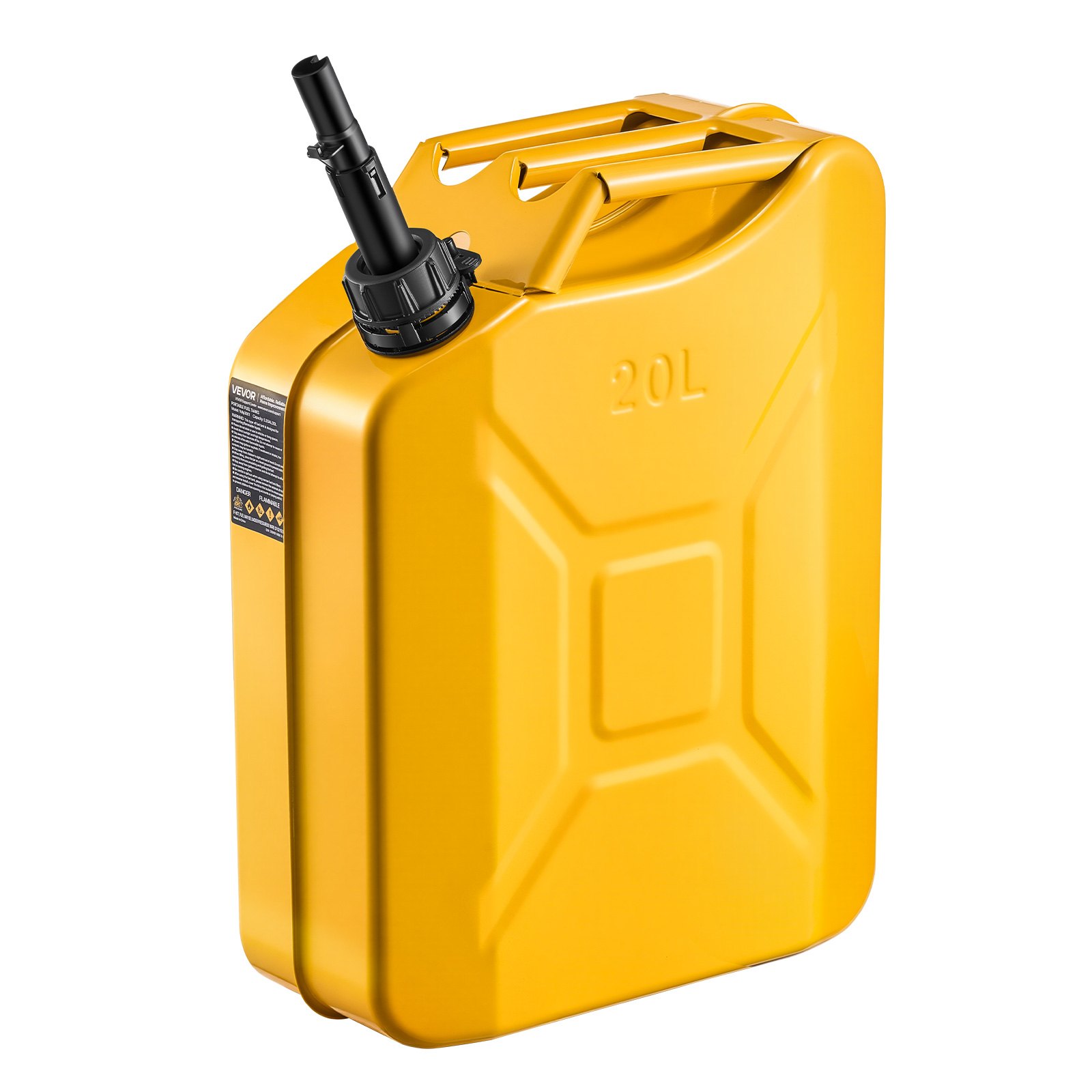 VEVOR Metal Fuel Container, 20 L, Fuel Jerry Can with Spout and Comfort Handle, 6 L/min Max Flow Rate, Leakproof & Corrosion-resistant Metal Gas Tank Most Cars Motorcycle ATV UTV, Yellow