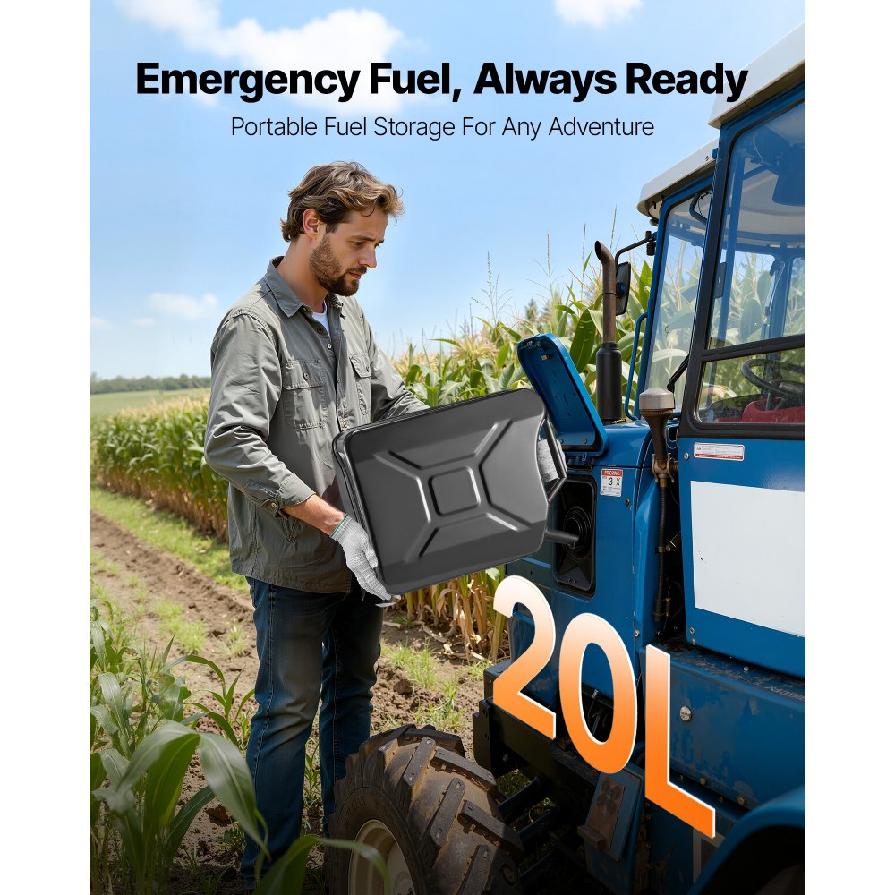 VEVOR Metal Fuel Container, 20 L, Fuel Jerry Can with Spout and Comfort Handle, 6 L/min Max Flow Rate, Leakproof & Corrosion-resistant Metal Gas Tank Most Cars Motorcycle ATV UTV, Black
