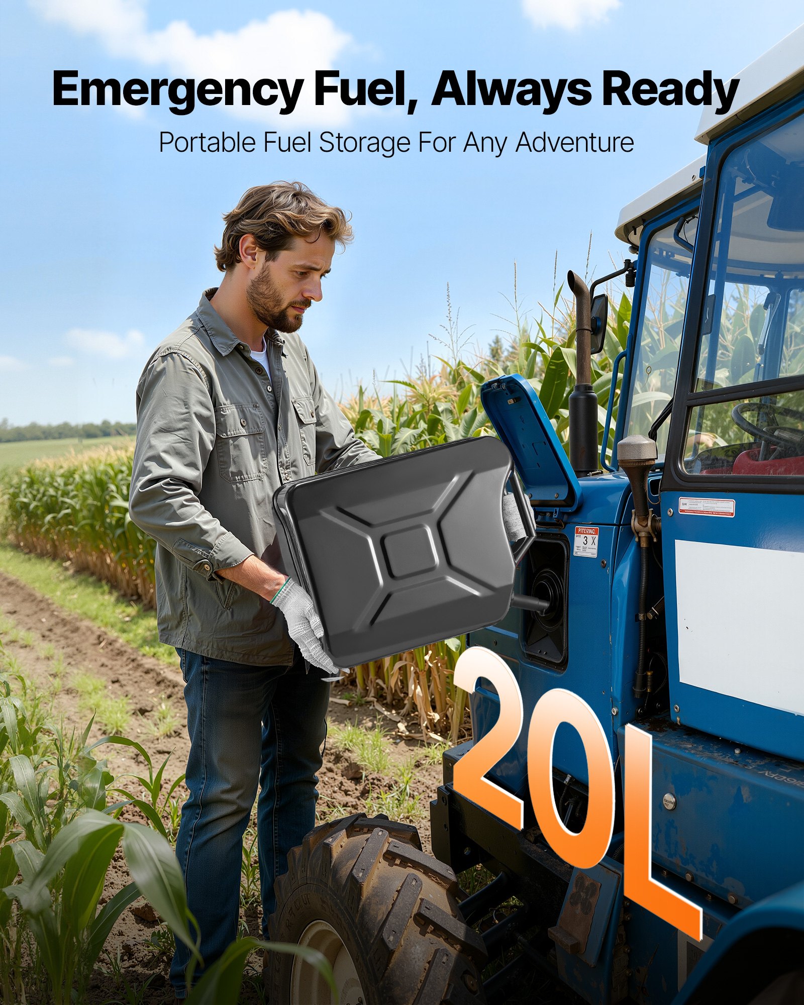 VEVOR Metal Fuel Container, 20 L, Fuel Jerry Can with Spout and Comfort Handle, 6 L/min Max Flow Rate, Leakproof & Corrosion-resistant Metal Gas Tank Most Cars Motorcycle ATV UTV, Black