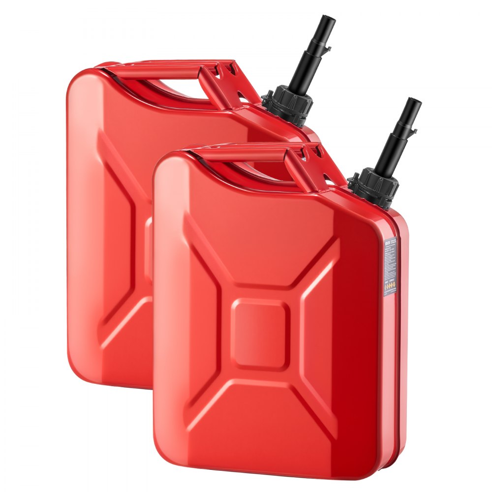 Newly Upgraded Oil-Tight！VEVOR Metal Fuel Container, 5.3 Gallon, Fuel Jerry Can with Spout and Comfort Handle, 6 L/min Max Flow Rate, Leakproof & Corrosion-resistant Metal Gas Tank Most Cars Motorcycle ATV UTV, Red, 2 Packs