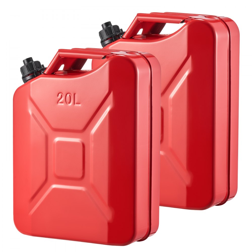 Newly Upgraded Oil-Tight！VEVOR Metal Fuel Container, 5.3 Gallon, Fuel Jerry Can with Spout and Comfort Handle, 6 L/min Max Flow Rate, Leakproof & Corrosion-resistant Metal Gas Tank Most Cars Motorcycle ATV UTV, Red, 2 Packs