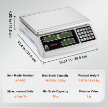 VEVOR Industrial Counting Scale, 30 kg x 1 g, Digital Scale for Parts and Coins, g/kg/lb Units, Electronic Gram Scale Inventory Counting Scale Kitchen Jewelry Scale with RS232 Port and 3 LCD Screens