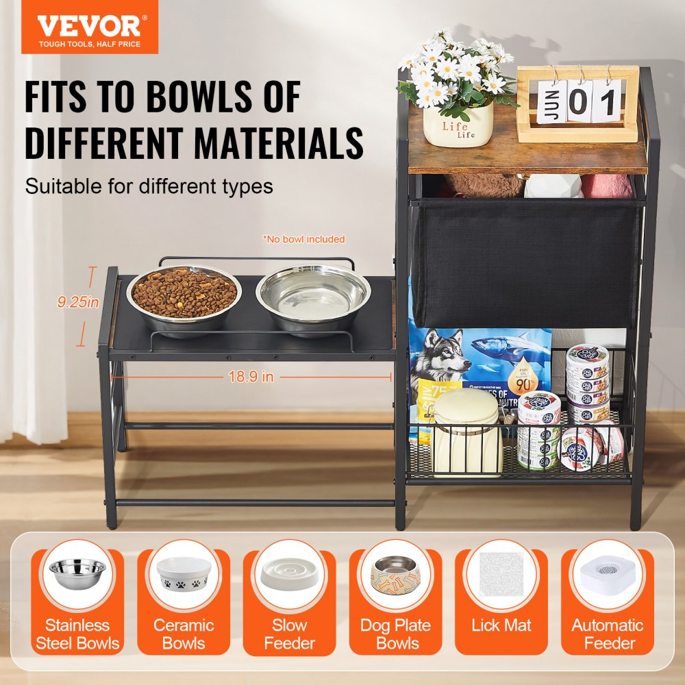 VEVOR Pet Feeding Station with Storage, Elevated Dog Bowls, Raised Dog Bowl Stand, Dog Food Storage and Feeder Station with Storage Shelves, Pet Toy Storage Organizer, for Large Medium Small Dogs