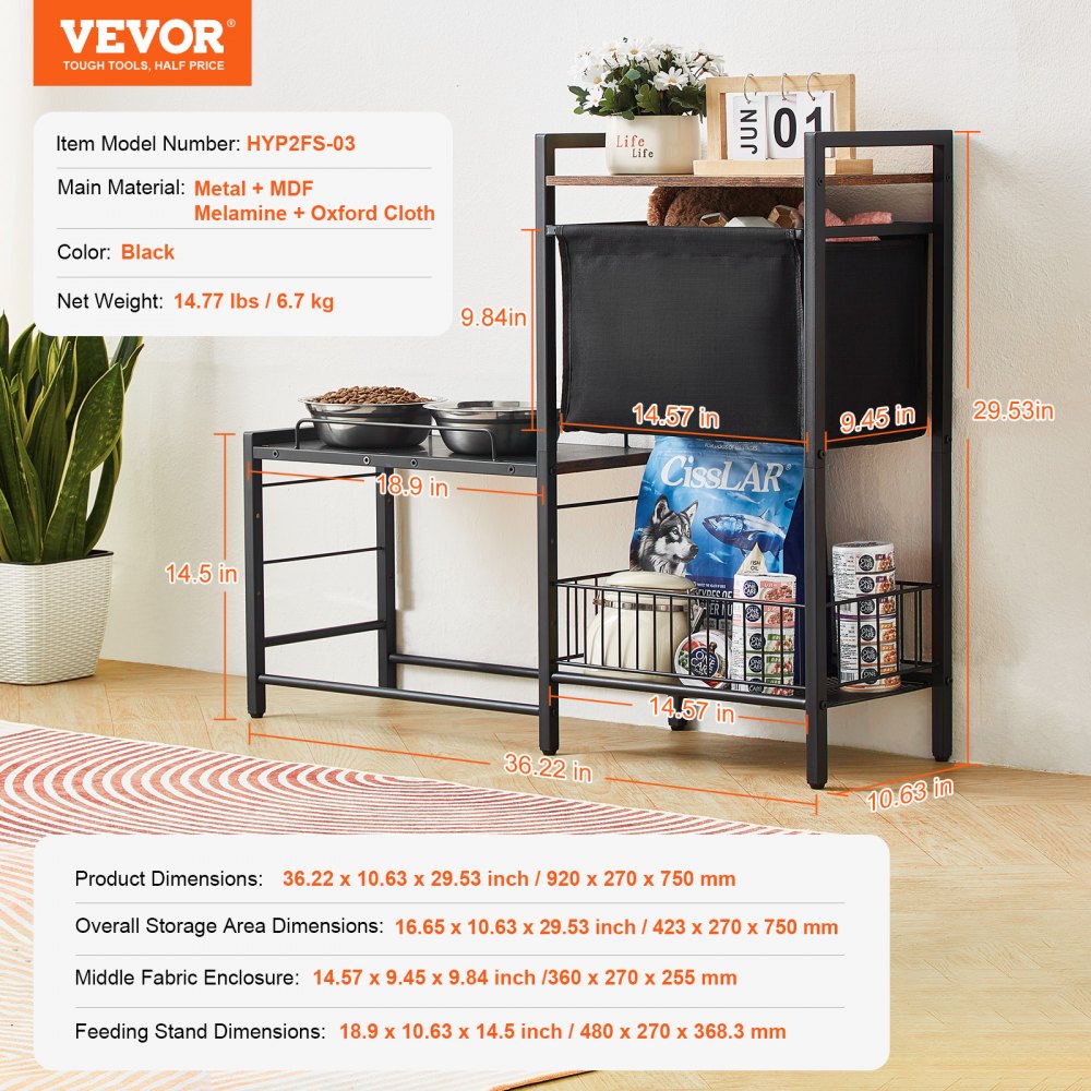 VEVOR Pet Feeding Station with Storage, Elevated Dog Bowls, Raised Dog Bowl Stand, Dog Food Storage and Feeder Station with Storage Shelves, Pet Toy Storage Organizer, for Large Medium Small Dogs