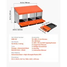 VEVOR 3-Compartment Chicken Nest Box Metal Box with Inclined Nesting Boxes