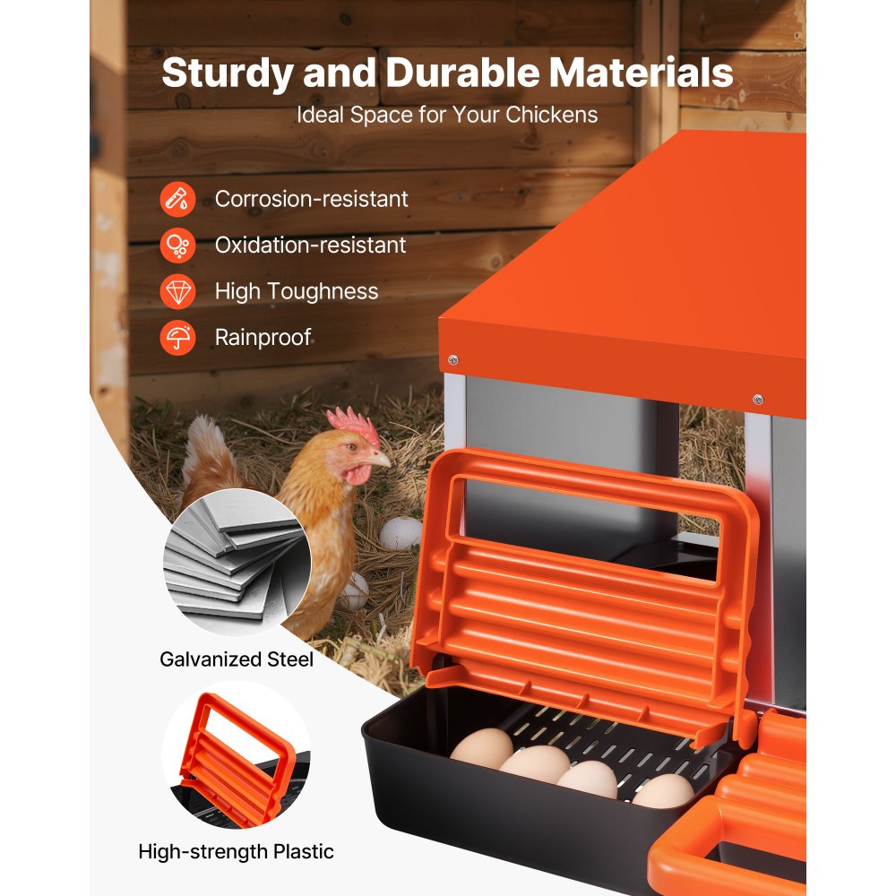 VEVOR 2 Tiers Chicken Nesting Boxes, 6 Compartments, Metal Egg Laying Boxes with Protective Collection Lids, Roll Out Nesting Box, Easy to Assemble, Ideal for Hens, Ducks, Chickens, and Other Poultry