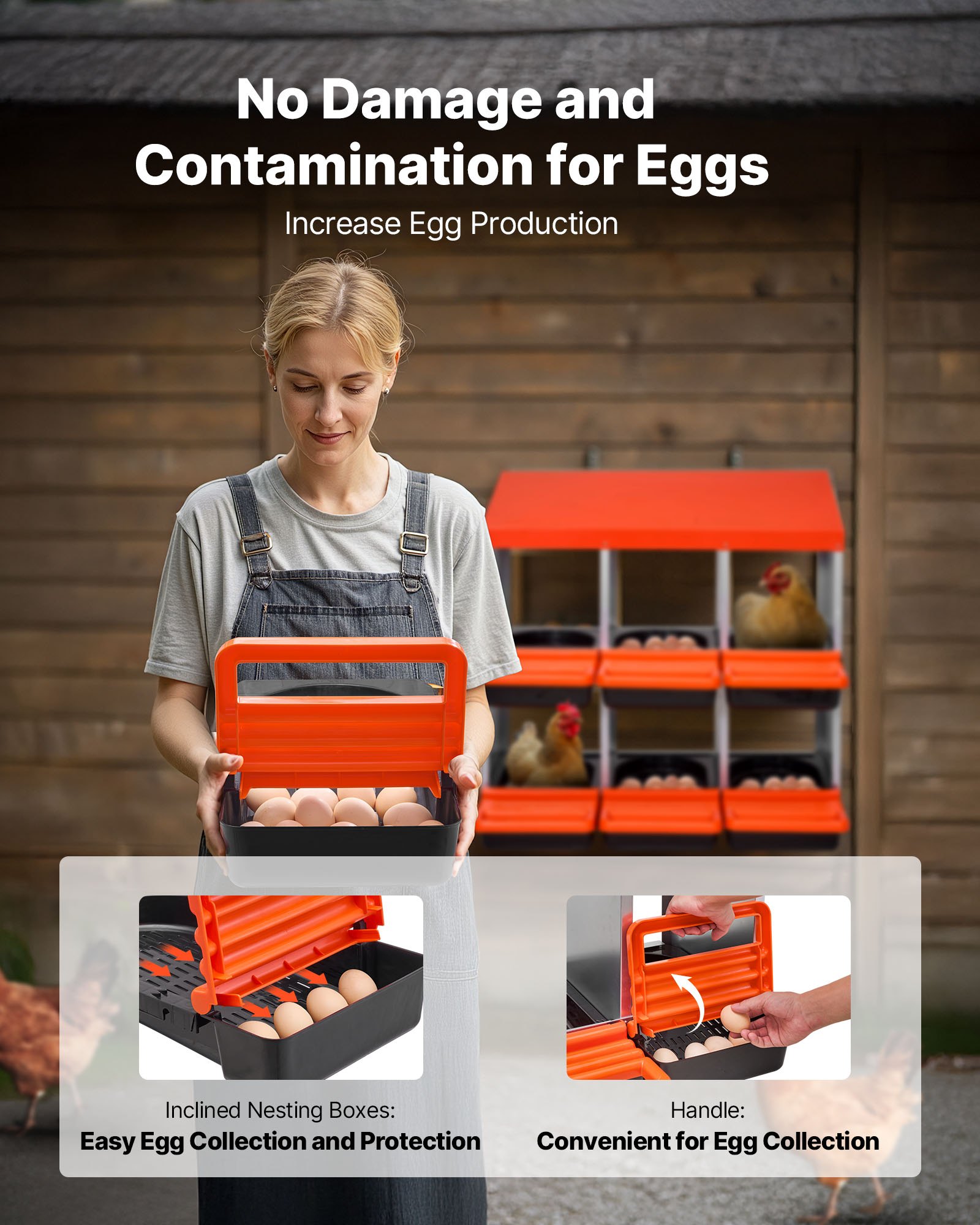 VEVOR 2 Tiers Chicken Nesting Boxes, 6 Compartments, Metal Egg Laying Boxes with Protective Collection Lids, Roll Out Nesting Box, Easy to Assemble, Ideal for Hens, Ducks, Chickens, and Other Poultry