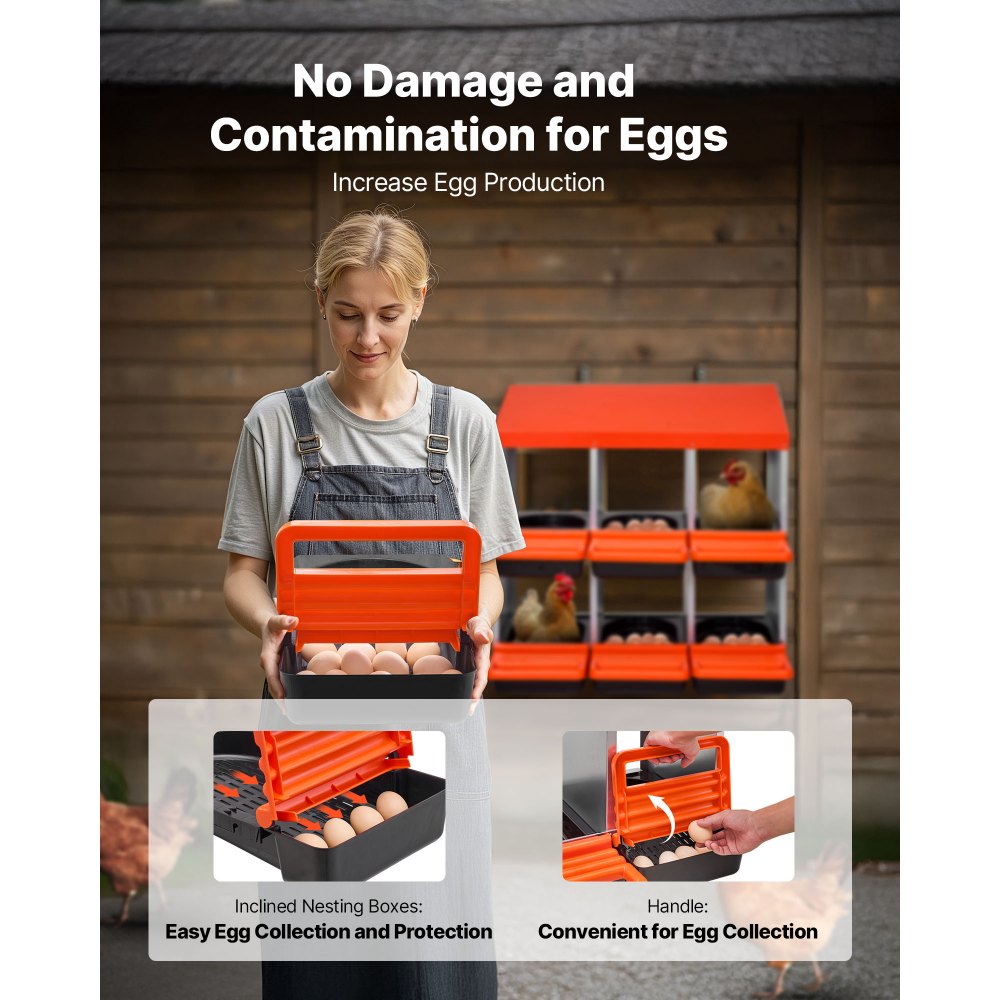 VEVOR Chicken Nest Box, 6-Compartment, 30 to 45 in Stable & Corrosion-Resistant Metal Nesting Boxes with Inclined Nesting Boxes, Bottom Holes & Resting Platform, Fit for Different Chicken Breeds