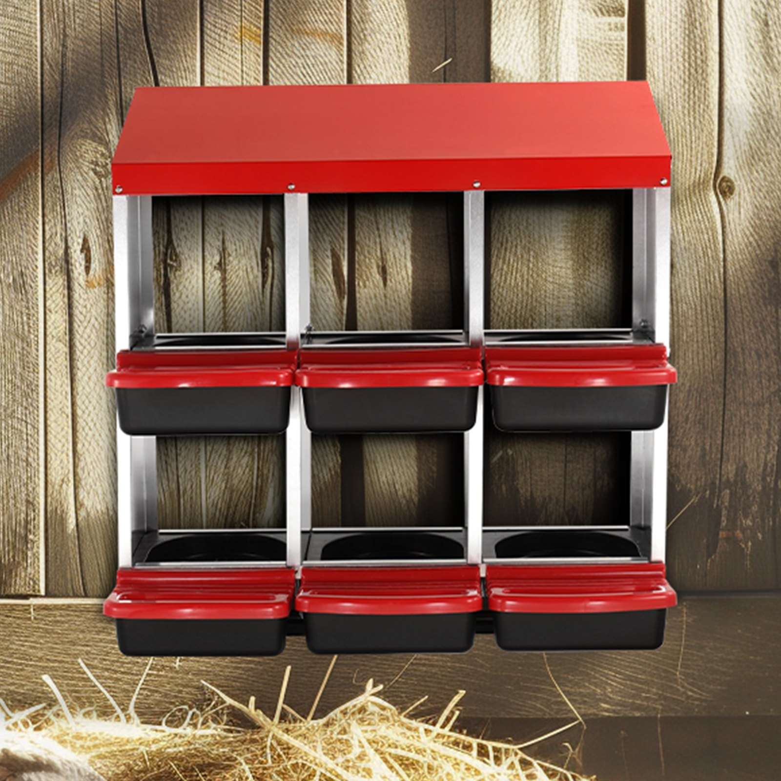VEVOR 6-Compartment Chicken Nest Box Mental Box with Inclined Nesting Boxes