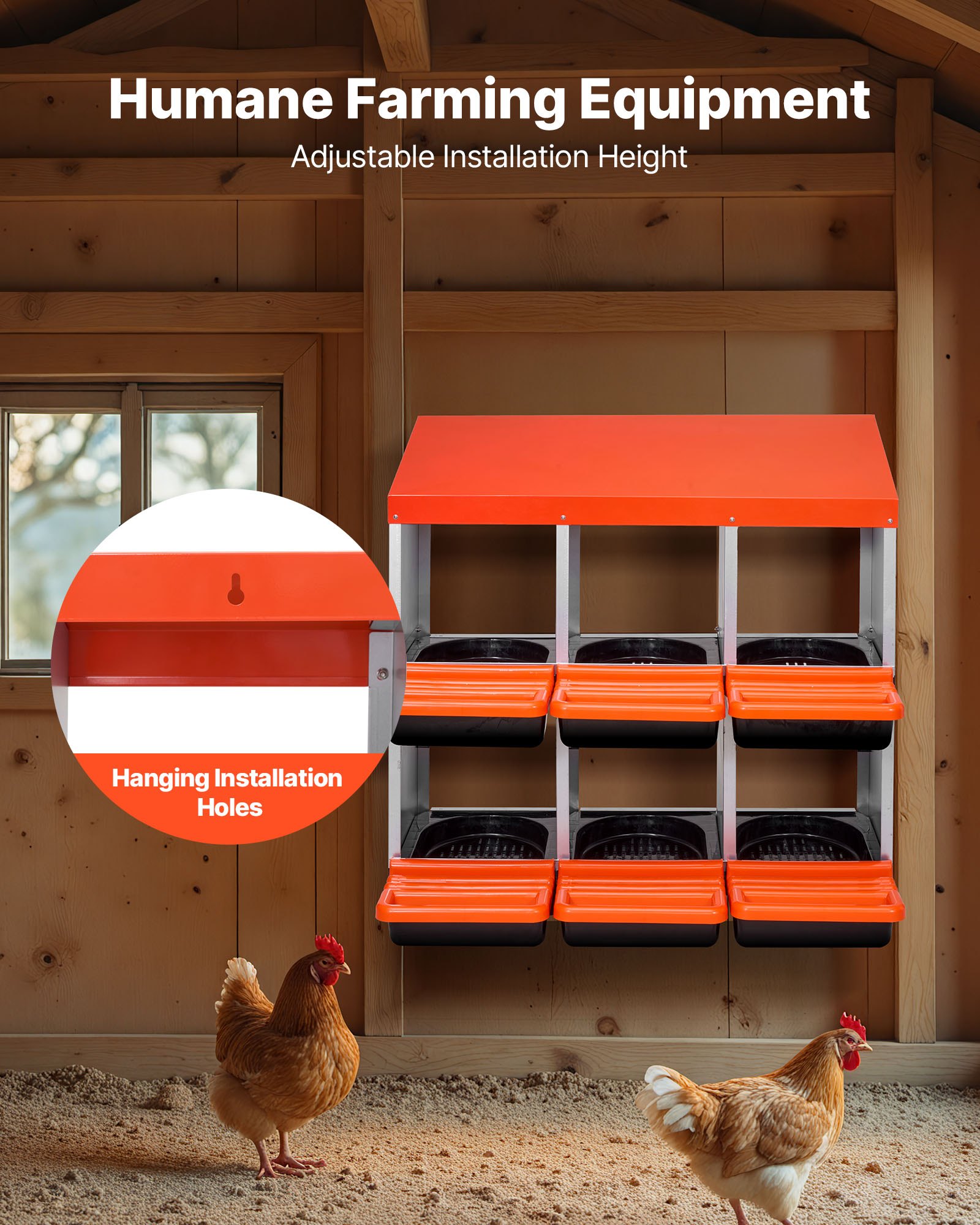 VEVOR Chicken Nest Box, 6-Compartment, 30 to 45 in Stable & Corrosion-Resistant Metal Nesting Boxes with Inclined Nesting Boxes, Bottom Holes & Resting Platform, Fit for Different Chicken Breeds